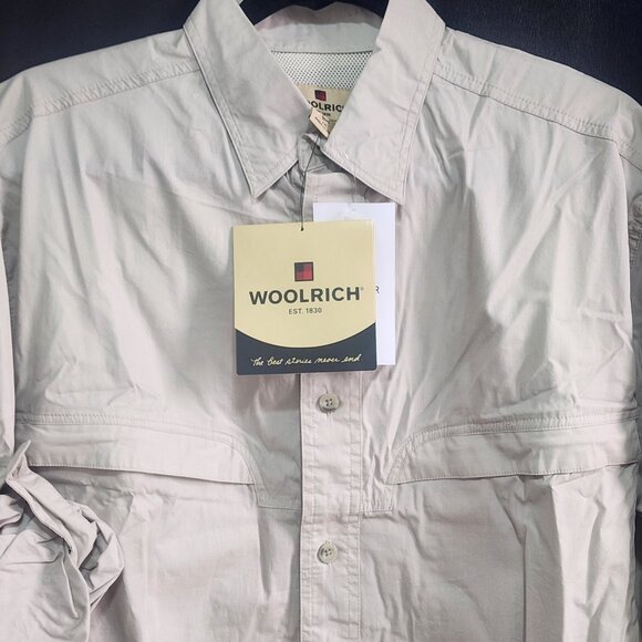 NWT Woolrich Cordele Men's Med Long Sleeve Button-Up Shirt  Beige Khaki Fishing - Picture 2 of 7